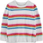 Toddler Girls' Multi-Striped Crew Neck Long Sleeve Pullover Sweater