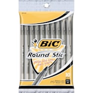 Bic Round Stic Black Medium Ball Point Pens - 10 Pk
