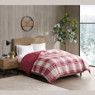 True North Printed to Solid Red Plaid Comforter w/ Anti-Microbial Treatment