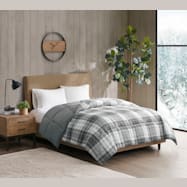 True North Printed to Solid Gray Plaid Comforter w/ Anti-Microbial Treatment