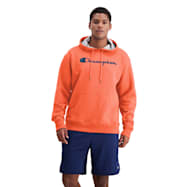 Champion Men's Powerblend Poppy Orange Logo Graphic Long Sleeve Dual Blend Hoodie