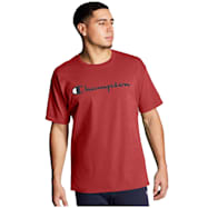 Champion Men's PowerBlend Heather Red Logo Graphic Crew Neck Short Sleeve T-Shirt