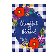 Thankful & Blessed Floral Check Linen Garden Flag