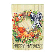 Happy Harvest Wreath Suede Garden Flag