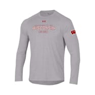 Under Armour Men's Wisconsin Badgers Carbon Heather Team Graphic Crew Neck Long Sleeve T-Shirt