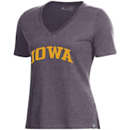 Under Armour Women's Iowa Hawkeyes Carbon Heather Team Graphic V-Neck Short Sleeve T-Shirt
