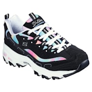 Skechers Ladies' Black Multi D Lites Watercolor Mesh Shoes