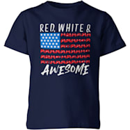 T-SHIRT INTERNATIONAL Boys' Navy Red, White & Awesome Graphic Crew Neck Short Sleeve Cotton T-Shirt