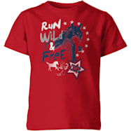 T-SHIRT INTERNATIONAL Girls' Red Run Wild & Free USA Graphic Crew Neck Short Sleeve Cotton T-Shirt