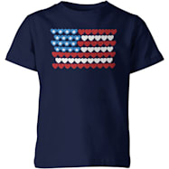T-SHIRT INTERNATIONAL Girls' Navy USA Heart Flag Graphic Crew Neck Short Sleeve Cotton T-Shirt