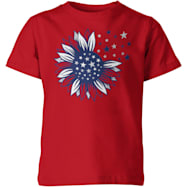 T-SHIRT INTERNATIONAL Girls' Red Star Sunflower Graphic Crew Neck Short Sleeve Cotton T-Shirt