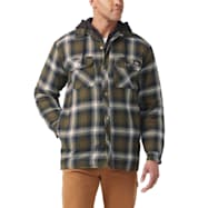 Men's Fleece Hooded Flannel Hydroshield Snap Front Long Sleeve Shirt/Jacket