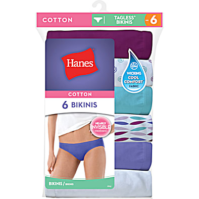 Women's Assorted Cool Comfort Tagless Dyed Bikini Panties - 6 Pk by Hanes  at Fleet Farm