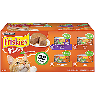 Adult Poultry Pate Favorites Variety Pack Wet Cat Food 32 pk by