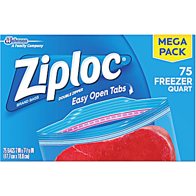 Ziploc Double Zipper Storage Bags, Quart - 75 count