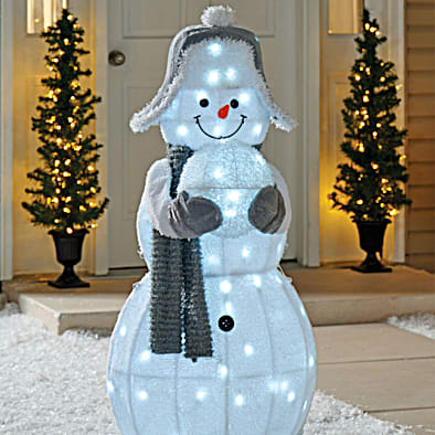 Ice Cube Lighted Snowman Decoration