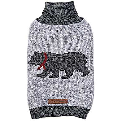 Heathered Gray Bear w Red Scarf Turtleneck Dog Sweater by Eddie
