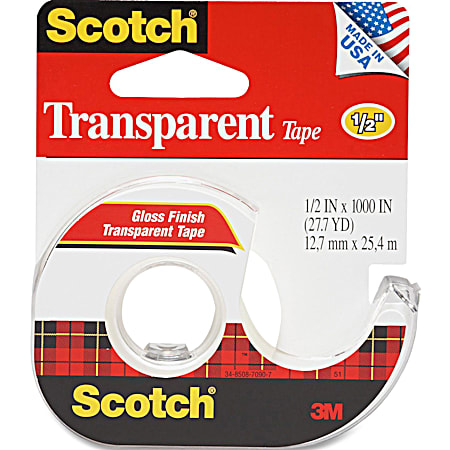 Scotch 0.5 in x 1,000 in Transparent Tape Dispensered Roll