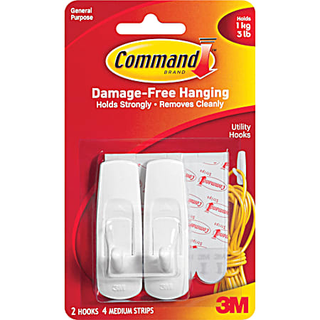 Command 2 Pk. White Medium Hooks