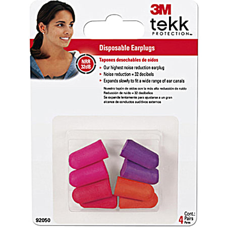 3M Tekk Protection 4 Pair Disposable Earplugs