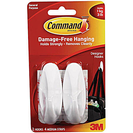 Command 2 Pk. White Medium Designer Hooks