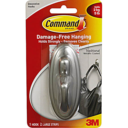 Command Traditional Faux Brushed Nickel Hook - Large