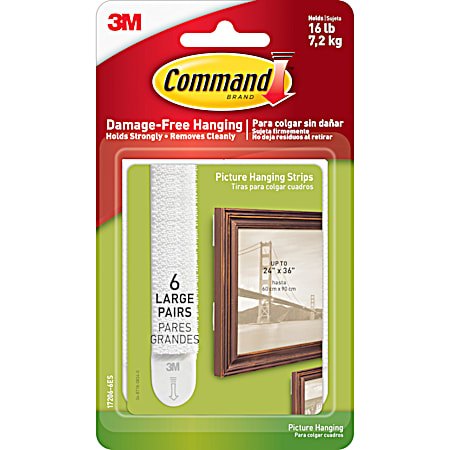 3M Command 6 Pair Large White Picture Hanging Strips
