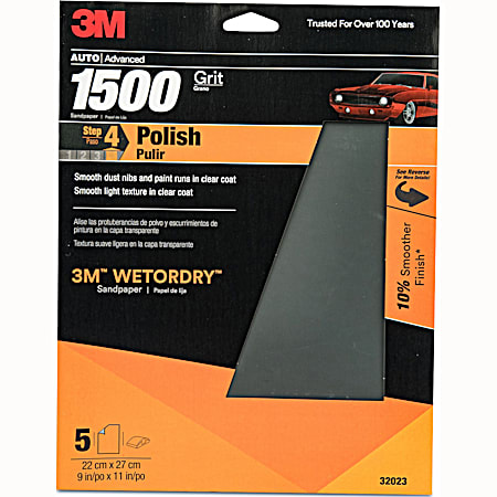 3M Wetordry 1500 GRIT Sandpaper - 5 Pk