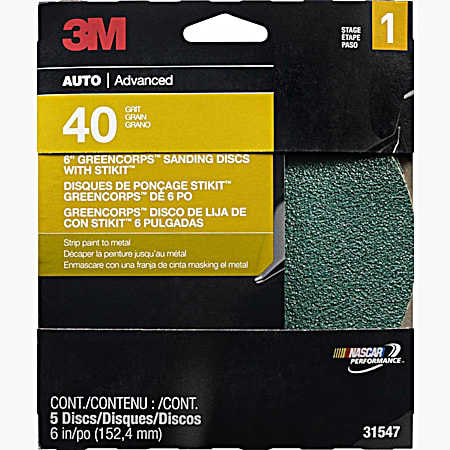 3M 6 in Green Corps 40 Grit Sanding Discs w/ Stikit