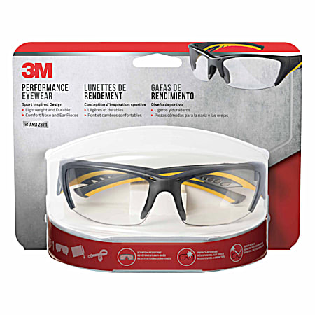 Gray Frame & Yellow Accent Safety Eyewear w/ Clear/Anti-Fog Lens