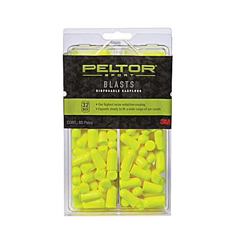 Peltor Neon Yellow Sport Blasts Disposable Earplugs - 80 Pairs
