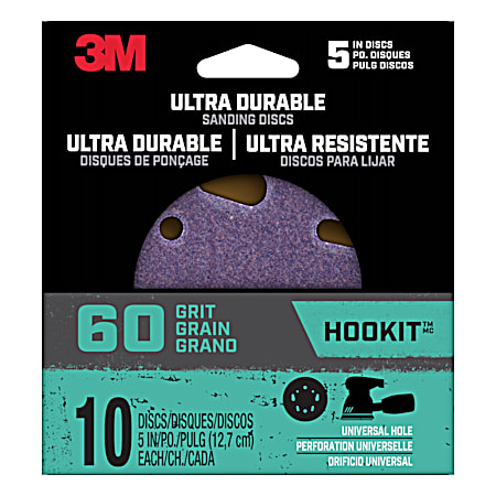 3M 60 Grit Ultra Durable 5 in Power Sanding Discs - 10 Pk