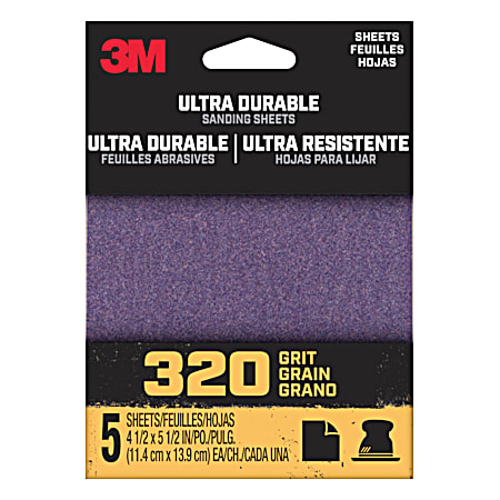 320 Grit Ultra Durable Palm Sanding 1/4 Sheet - 5 Pk