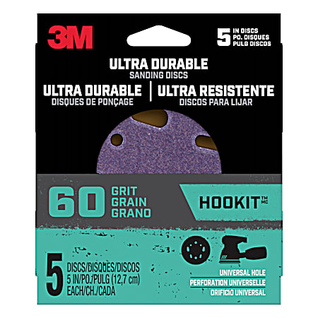 3M 60 Grit Ultra Durable 5 in Power Sanding Discs - 5 Pk
