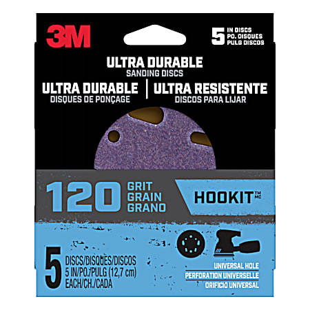 3M 120 Grit Ultra Durable 5 in Power Sanding Discs - 5 Pk
