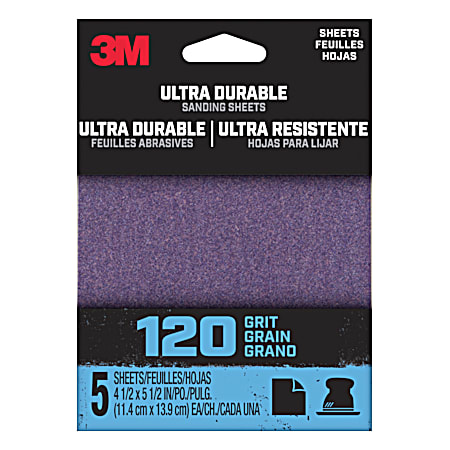 120 Grit Ultra Durable Palm Sanding 1/4 Sheet - 5 Pk