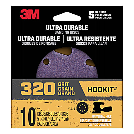 3M 320 Grit Ultra Durable 5 in Power Sanding Discs - 10 Pk