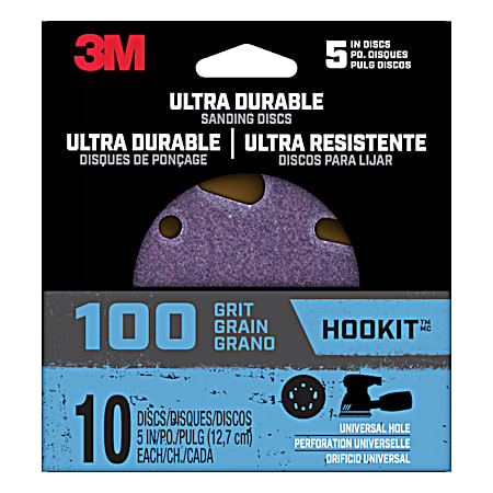 3M 100 Grit Ultra Durable 5 in Power Sanding Discs - 10 Pk
