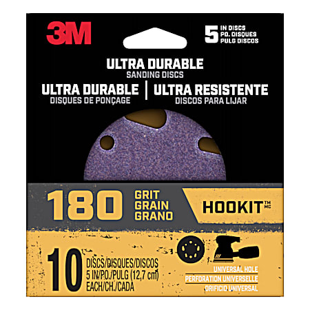 3M 180 Grit Ultra Durable 5 in Power Sanding Discs - 10 Pk
