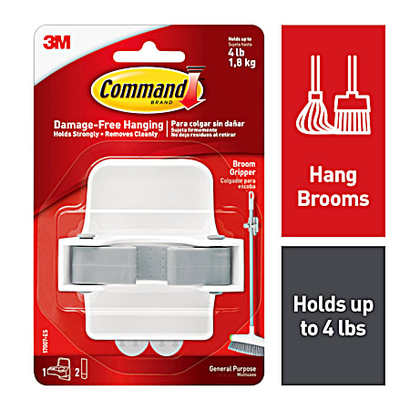 Command Broom and Mop Grippers Wall Hook  White  for Dorm Room Mops and Brooms  1 Hanger