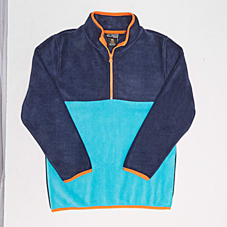 Boys' Turquoise/Aqua/Navy Colorblock Long Sleeve 1/4 Zip Polar Fleece Pullover