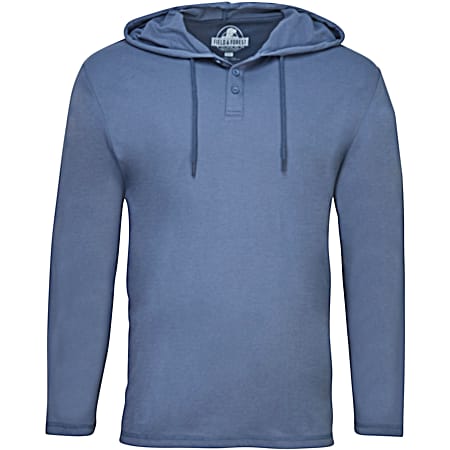 Men's Edgewater Vintage Blue Hooded Long Sleeve 3-Button Henley Pullover