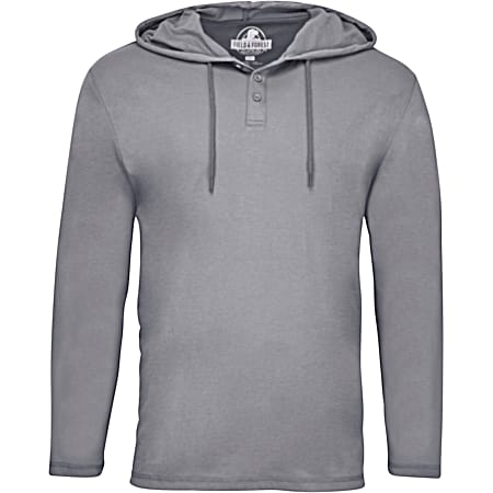 Men's Edgewater Ultimate Grey Hooded Long Sleeve 3-Button Henley Pullover