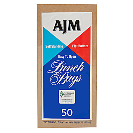 AJM Brown Paper Lunch Bags - 50 Ct