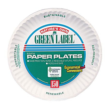 Nature's Own Green Label 9 in Paper Plates - 150 Ct