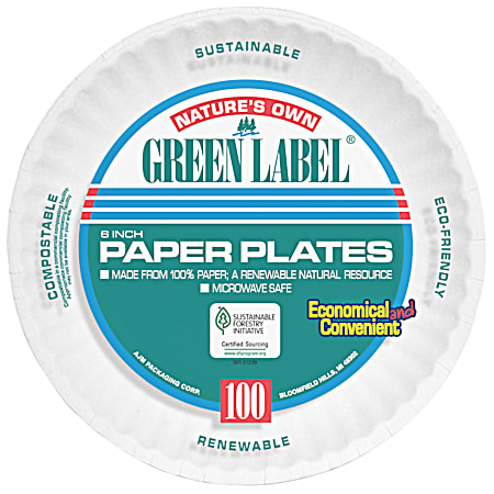 Nature's Own Green Label 6 in Paper Plates - 100 Ct