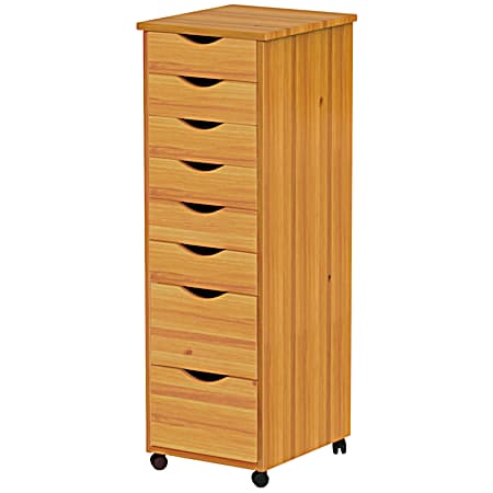 Medium Pine 8-Drawer Mobile Solid Wood Storage Cart