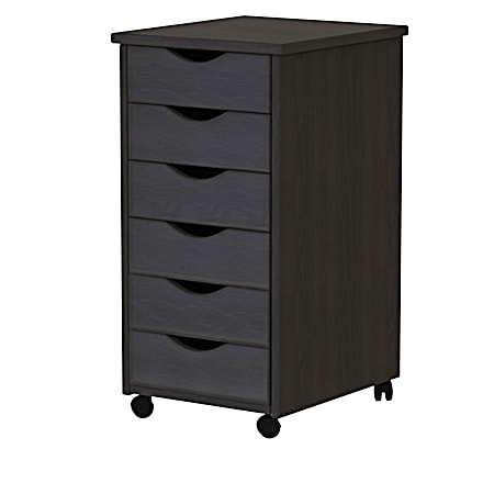 Black 6-Drawer Solid Wood Mobile Storage Cart