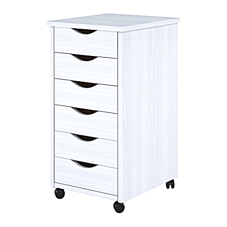 White 6-Drawer Solid Wood Mobile Storage Cart