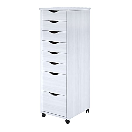 White 8-Drawer Mobile Solid Wood Storage Cart
